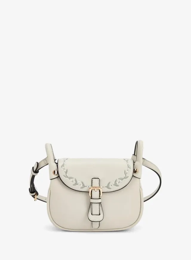 Embroidered Flap Crossbody Bag With Button Closure