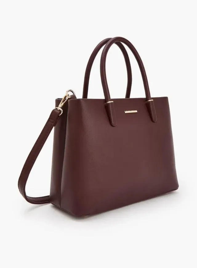 Solid Tote Bag With Detachable Strap – صورة 3