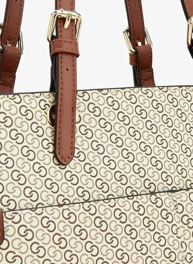 Monogram Print Tote Bag With Zip Closure And Double Straps – image 3