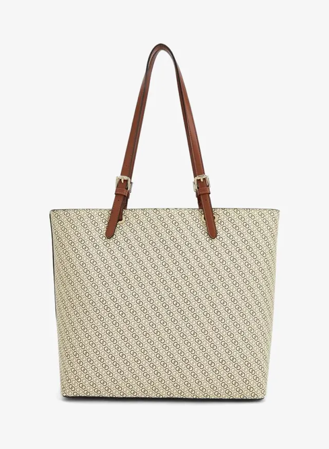 Monogram Print Tote Bag With Zip Closure And Double Straps – image 4