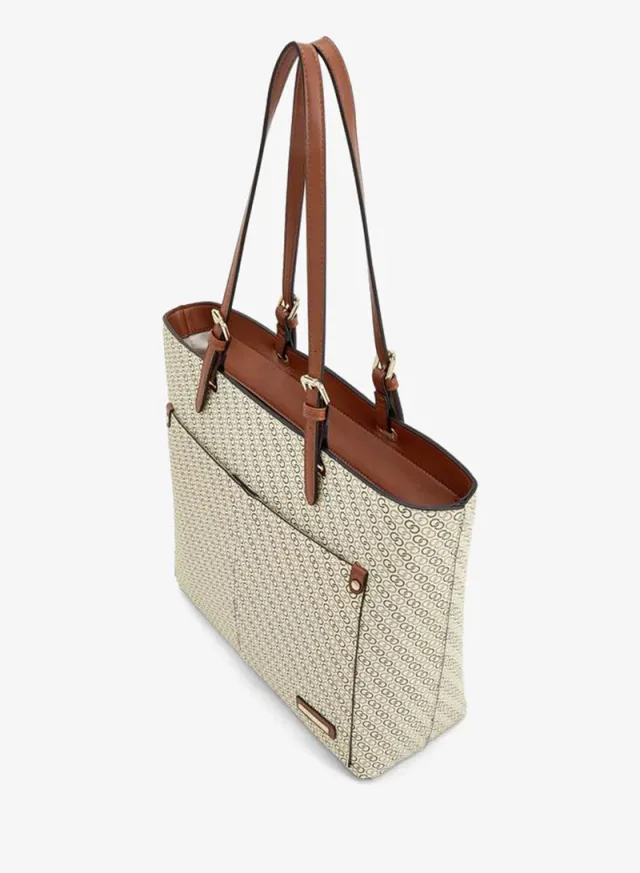 Monogram Print Tote Bag With Zip Closure And Double Straps – image 5