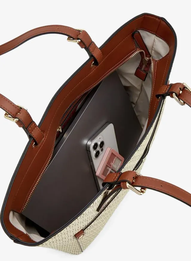 Monogram Print Tote Bag With Zip Closure And Double Straps – image 7