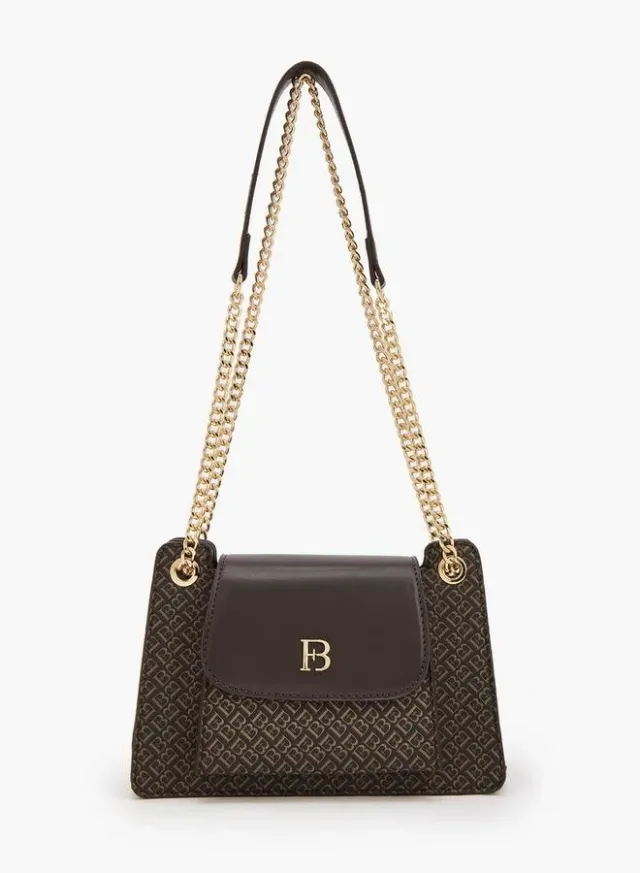 Monogram Print Crossbody Bag With Chain Strap
