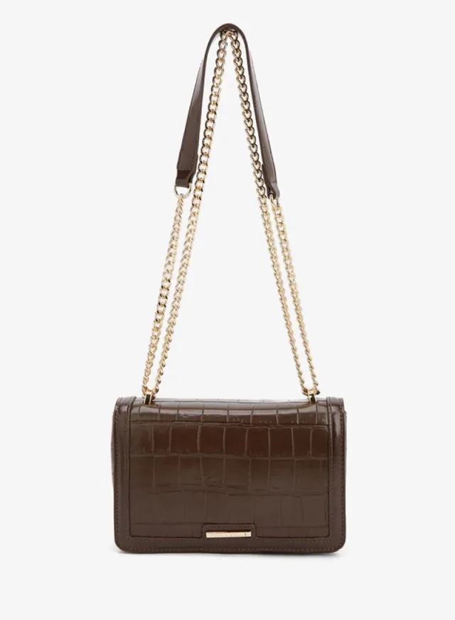 Textured Crossbody Bag With Chain Strap