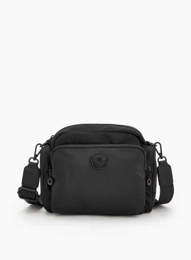 Solid Crossbody Bag With Front Utility Pocket