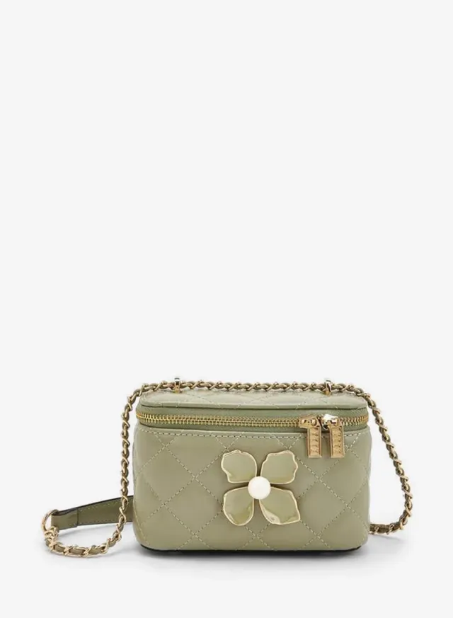 Quilted Crossbody Bag With Floral Accent