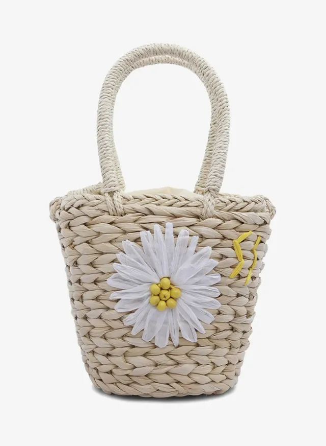 Dark Beige Floral Woven Basket Bucket Bag