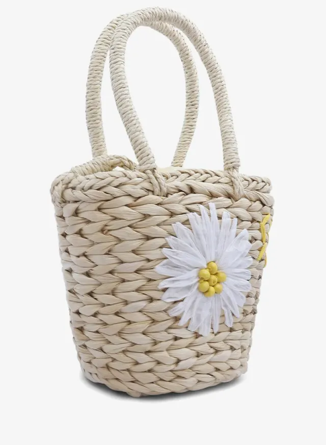 Dark Beige Floral Woven Basket Bucket Bag – image 2