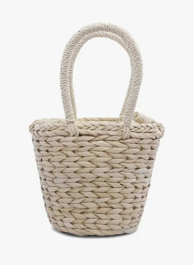 Dark Beige Floral Woven Basket Bucket Bag – image 3