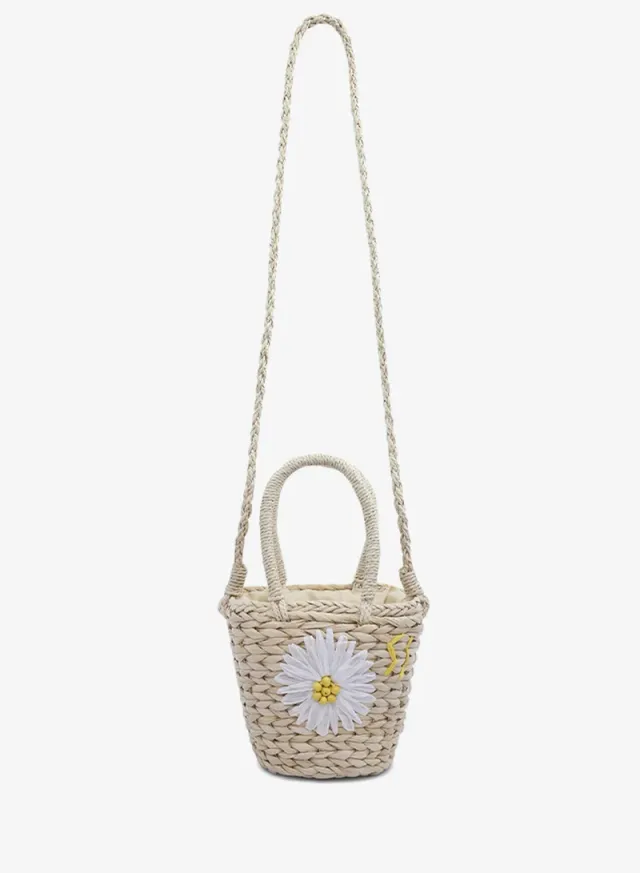 Dark Beige Floral Woven Basket Bucket Bag – image 6