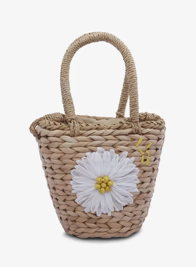 Dark Beige Floral Woven Basket Bucket Bag