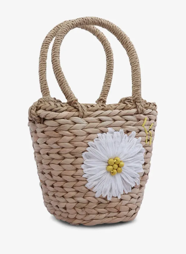 Dark Beige Floral Woven Basket Bucket Bag – image 2