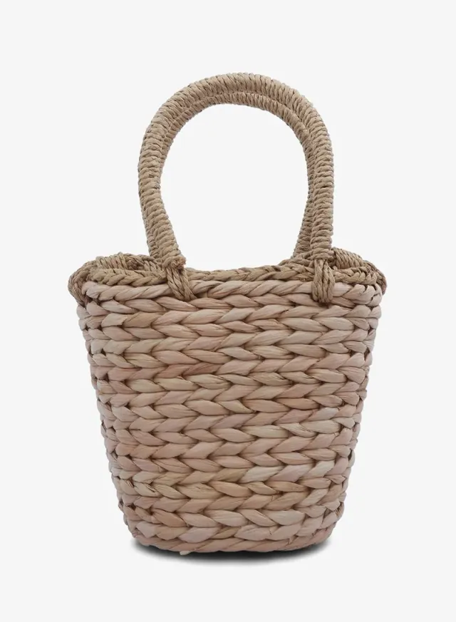 Dark Beige Floral Woven Basket Bucket Bag – image 3