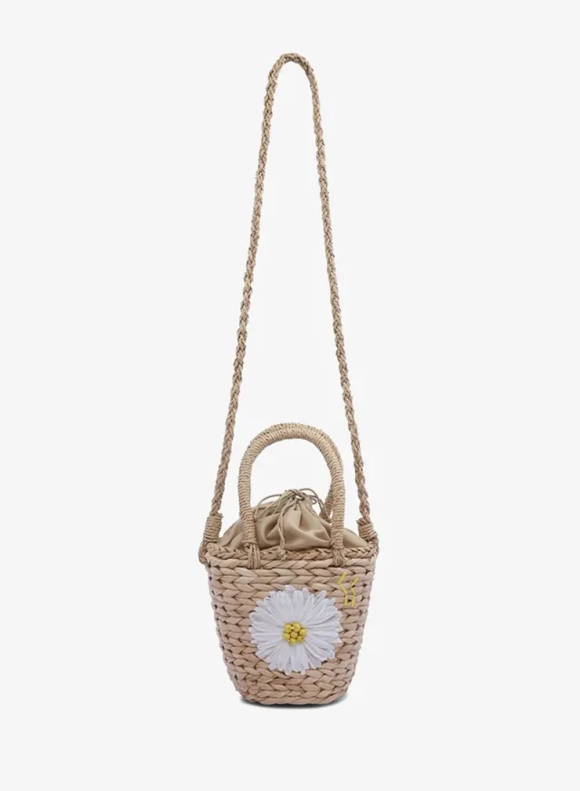Dark Beige Floral Woven Basket Bucket Bag – image 5