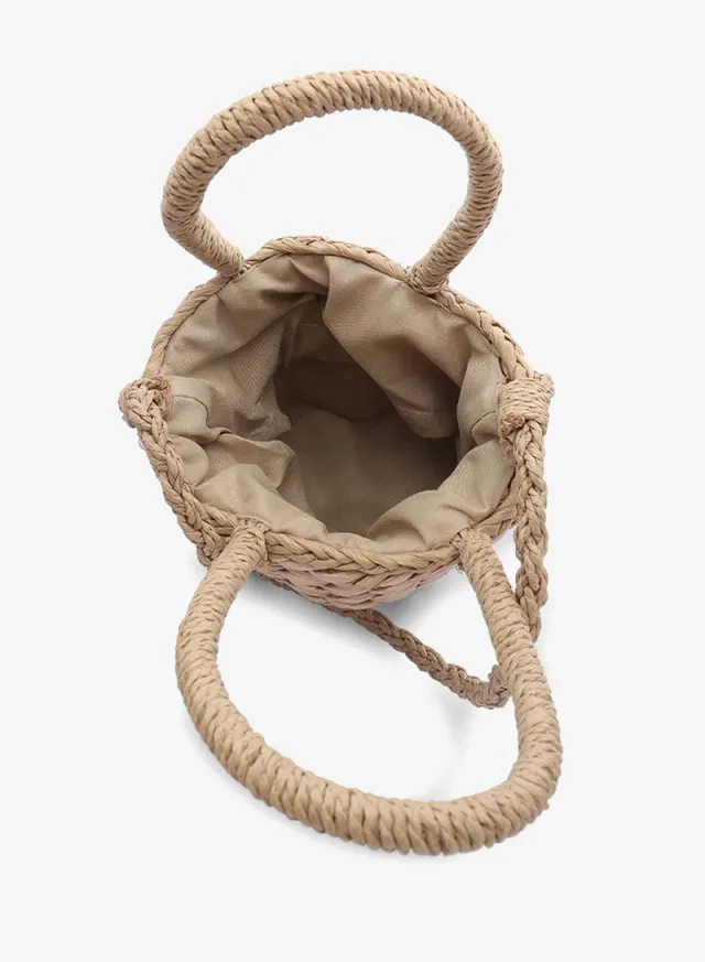 Dark Beige Floral Woven Basket Bucket Bag – image 6