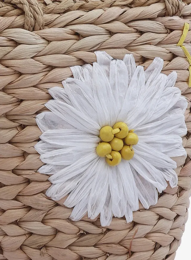 Dark Beige Floral Woven Basket Bucket Bag – image 7