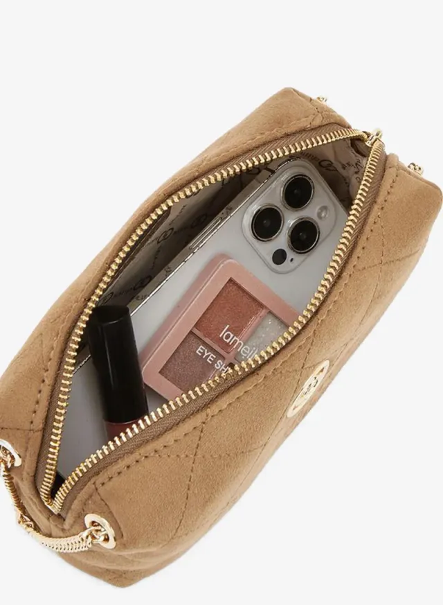 Quilted Suede Crossbody Bag With Zip Closure – صورة 7