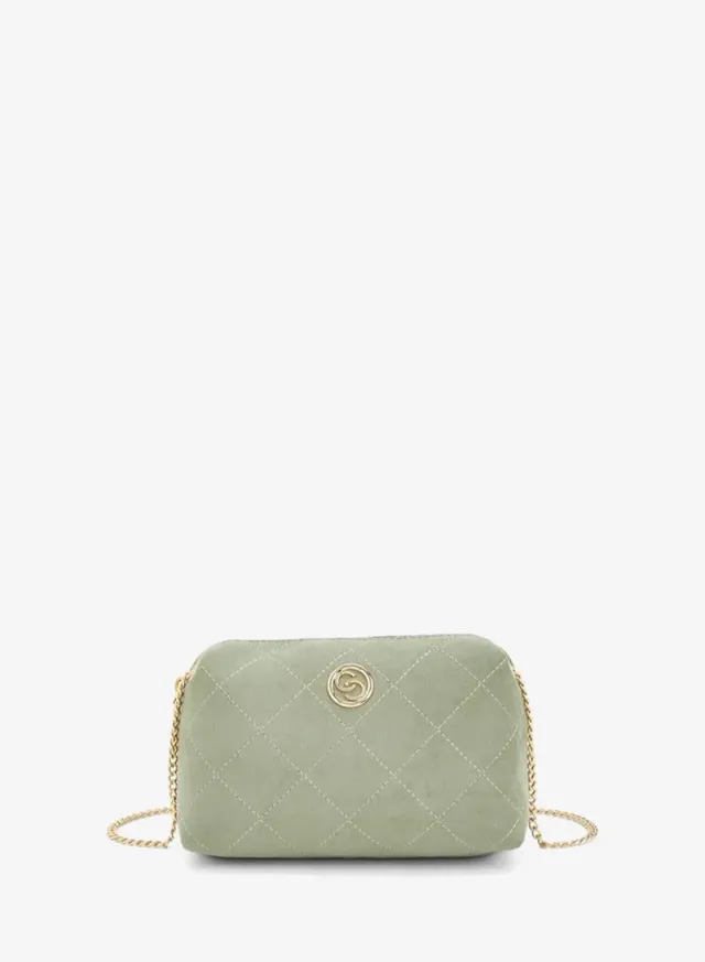 Quilted Suede Crossbody Bag With Zip Closure
