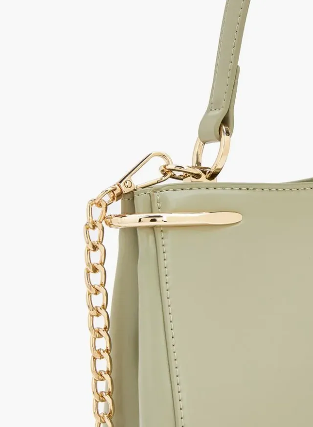 Solid Crossbody Bag With Chain Strap – صورة 4