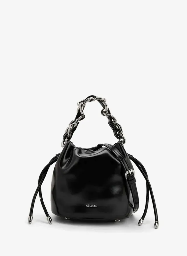 Drawstring Bucket Bag With Chain Handle