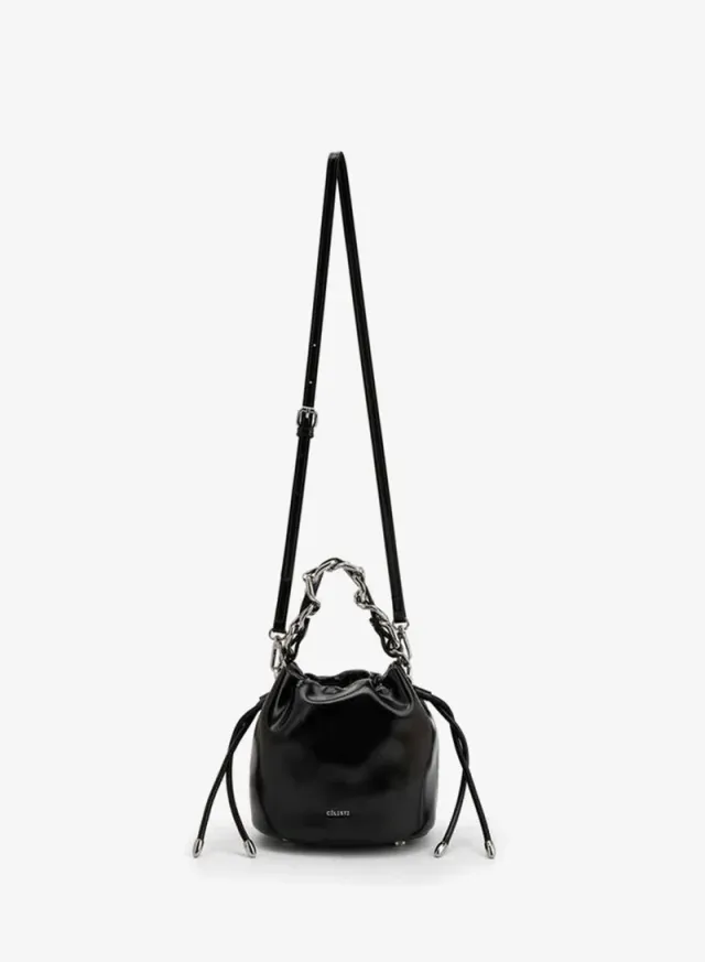 Drawstring Bucket Bag With Chain Handle – صورة 5