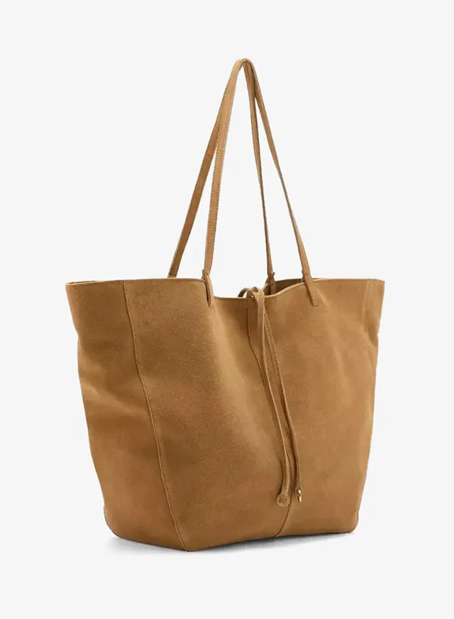 Suede Shopper Bag With Bow Closure – image 3