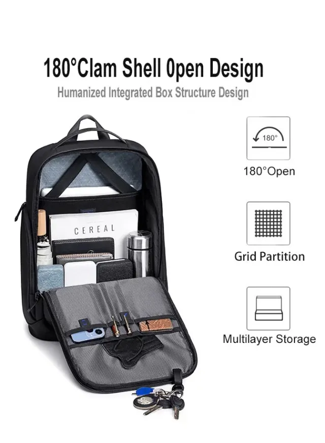 Anti-Theft Business Travel Laptop Backpack with USB Port Grey – image 5