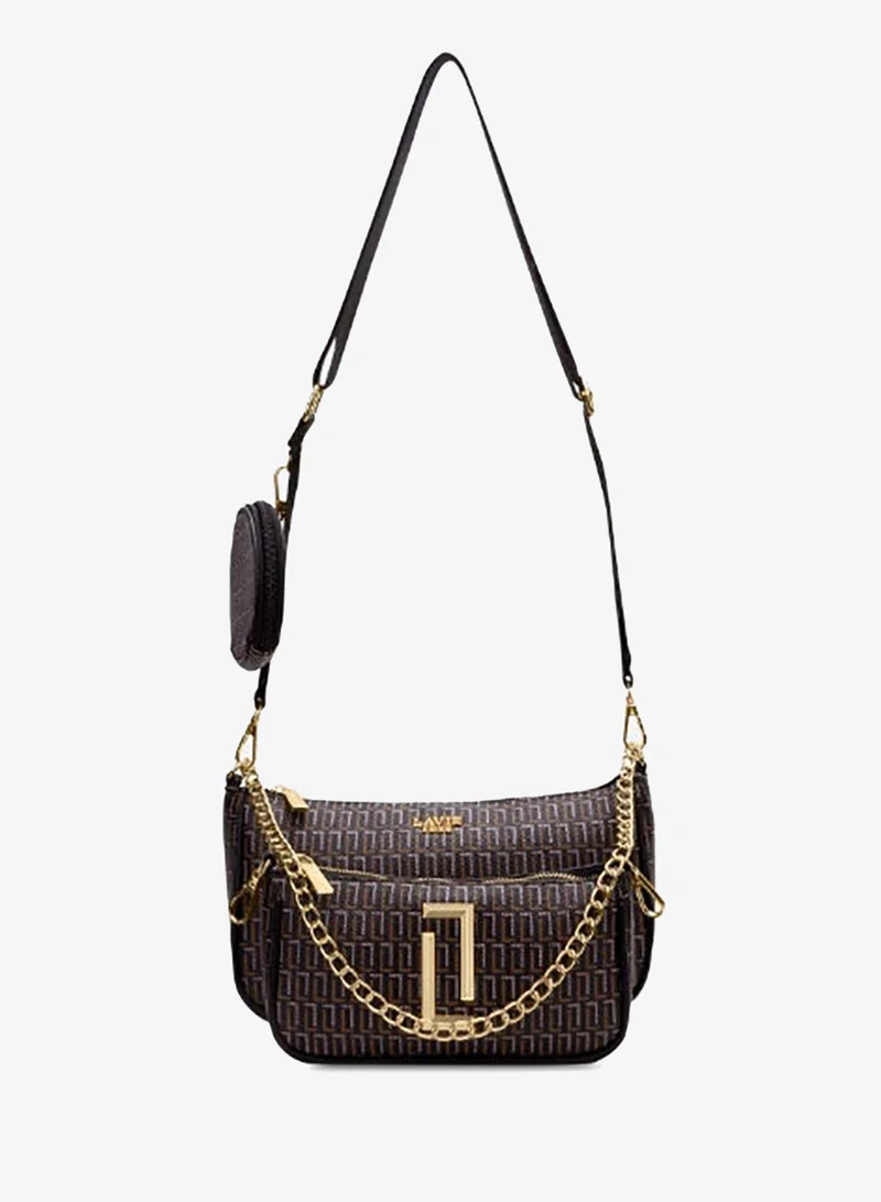 Lavie Luxe Women's Monogram Sling Bag Set (Black, 3 Pieces)