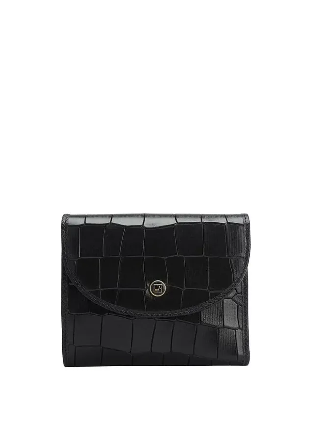 Black Textured Leather Ladies Wallet - 10.5 x 12 cm