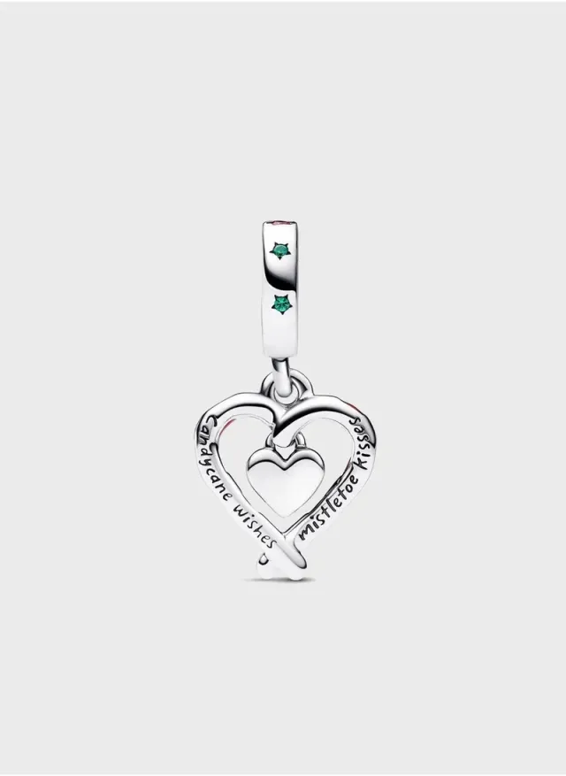Sterling Silver Enamel Heart Dangle Charm with Candy Cane Design – image 2
