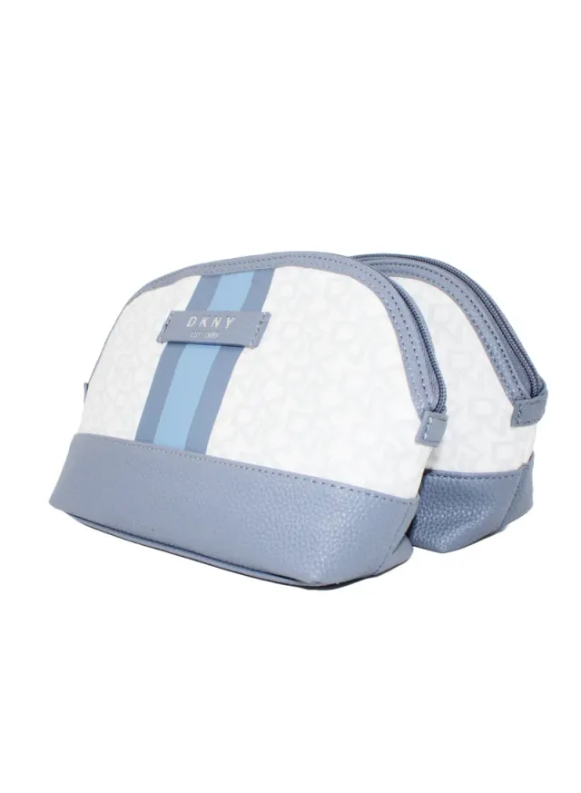 DKNY Signature Stripe 2.0 Small Dome Cosmetic Bag, Dark Gray – image 3