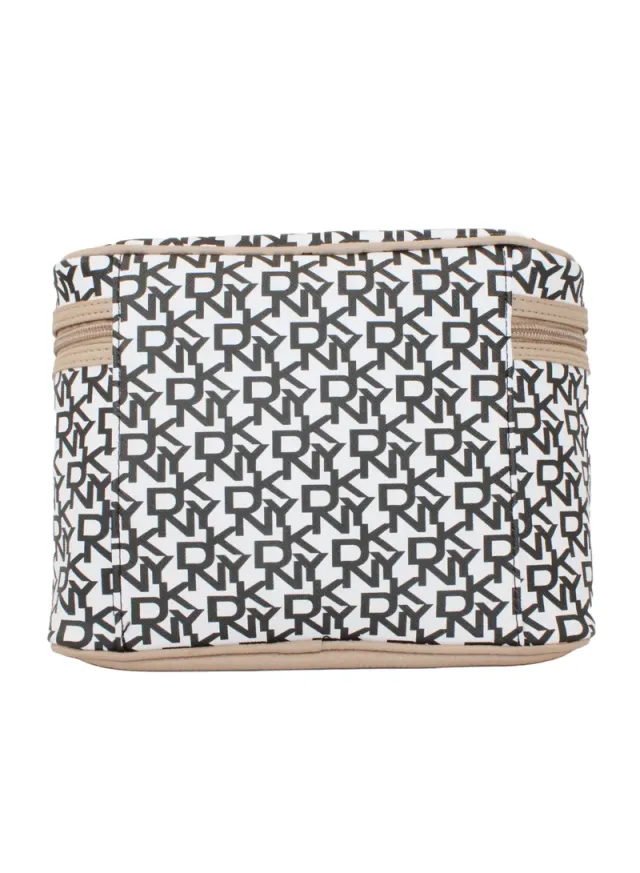 DKNY Signature Stripe Small Train Cosmetic Bag Pale Beige – image 4