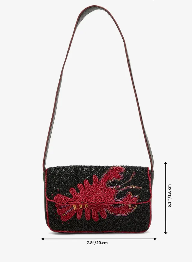 Embroidered Beaded Lobster Shoulder Bag Red – image 6