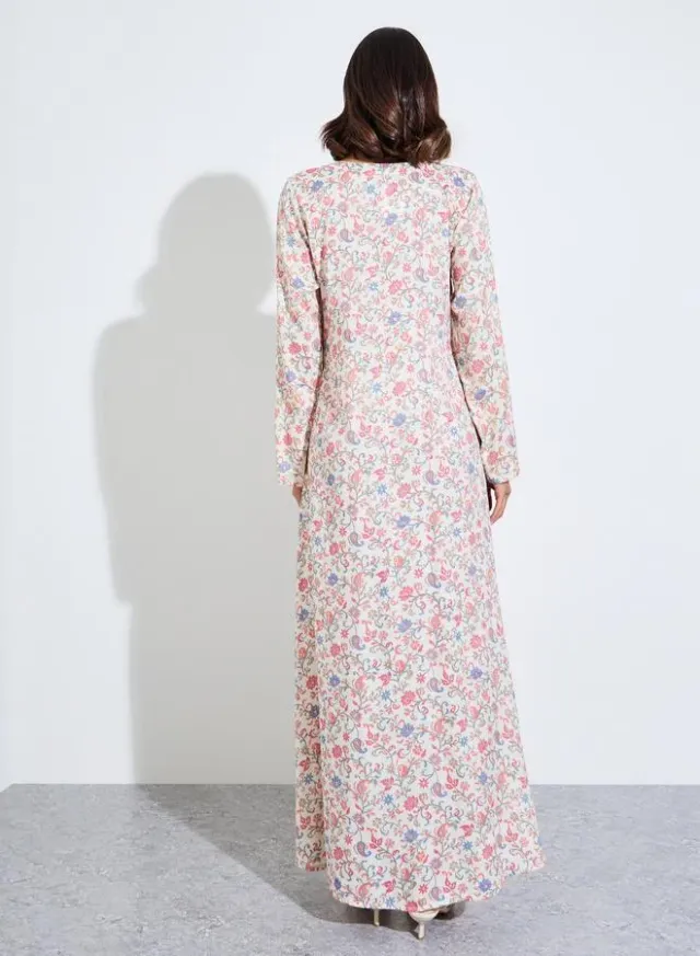Deep Indigo Metallic Foil Print Sweetheart Neck Jalabiya Dress – image 3