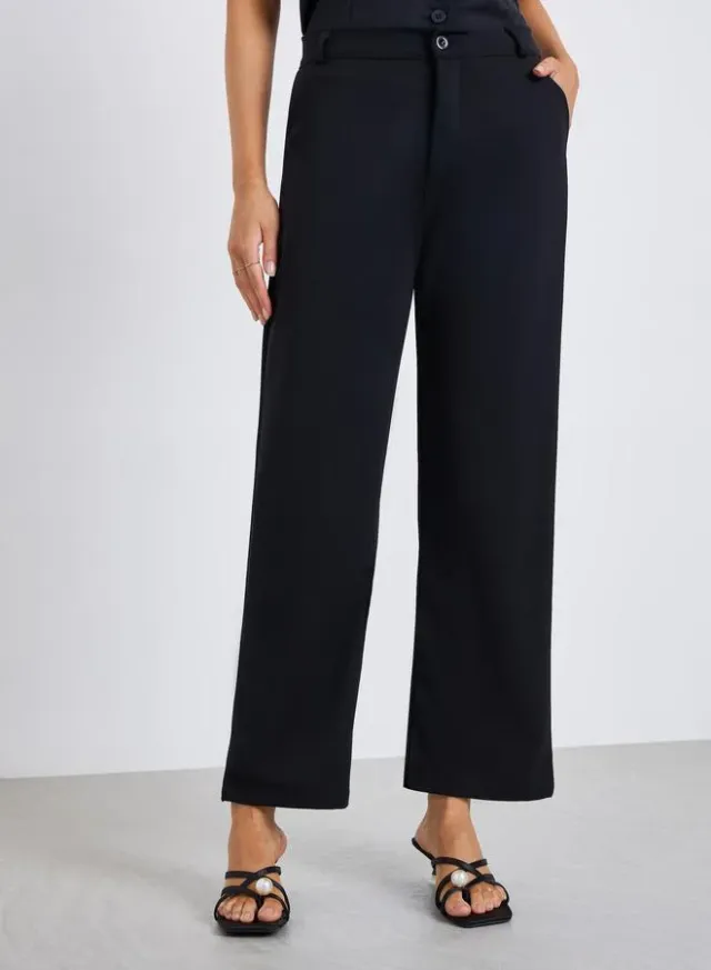 Styli Women's Black High-Rise Straight Leg Trousers – image 2