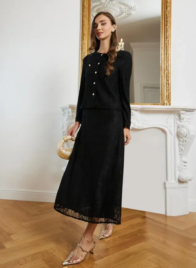 Ombre Lace A-Line Midi Skirt Dark Slate Blue