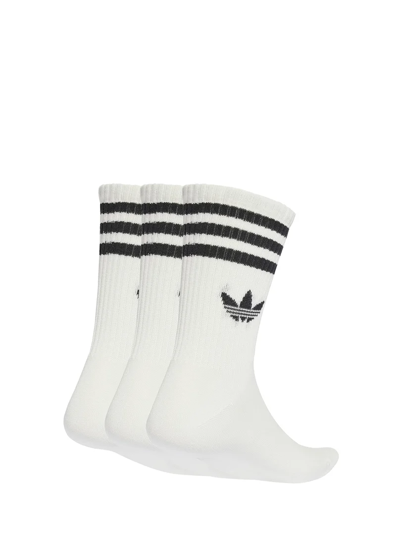 جوارب كرو Adidas Originals 3 خطوط - أبيض، 3 أزواج