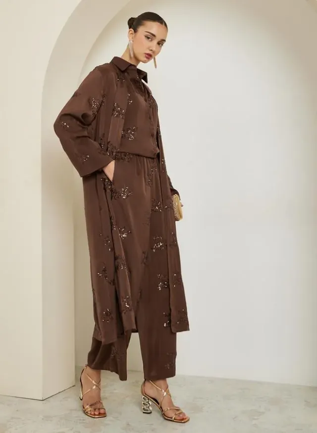 Women's Beige Floral Embroidered Satin Long-Sleeve Shirt – image 6