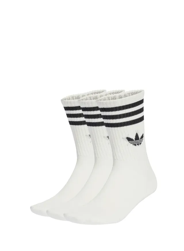 جوارب كرو Adidas Originals عبوة من 3 أزواج - أبيض / رمادي متوسط هيذر / أسود