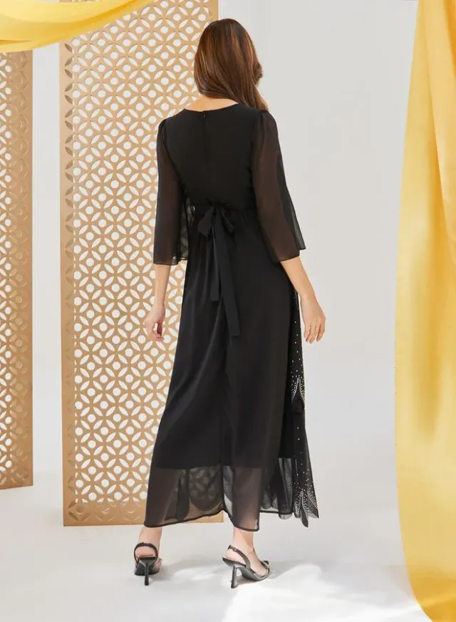 Emerald Green Maxi Dress with Sweetheart Neck and Off-the-Shoulder Sleeves – image 5
