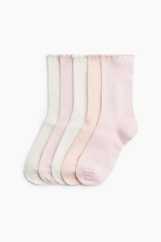 5-Pack Rib-Knit Socks Pale Pink