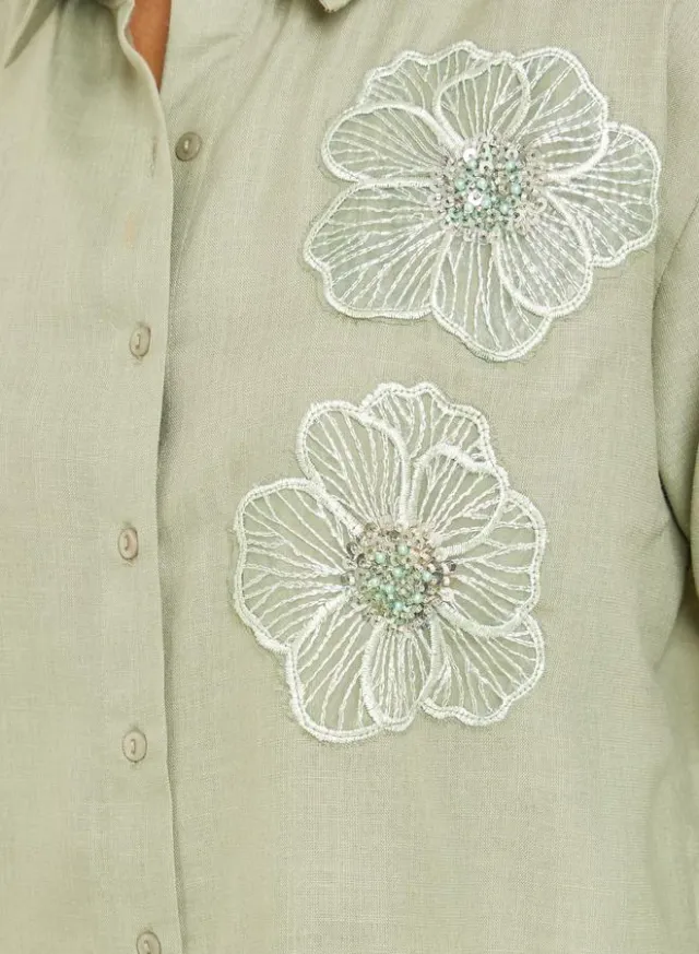 Styli Spread Collar Long Sleeve Shirt Cream – image 3