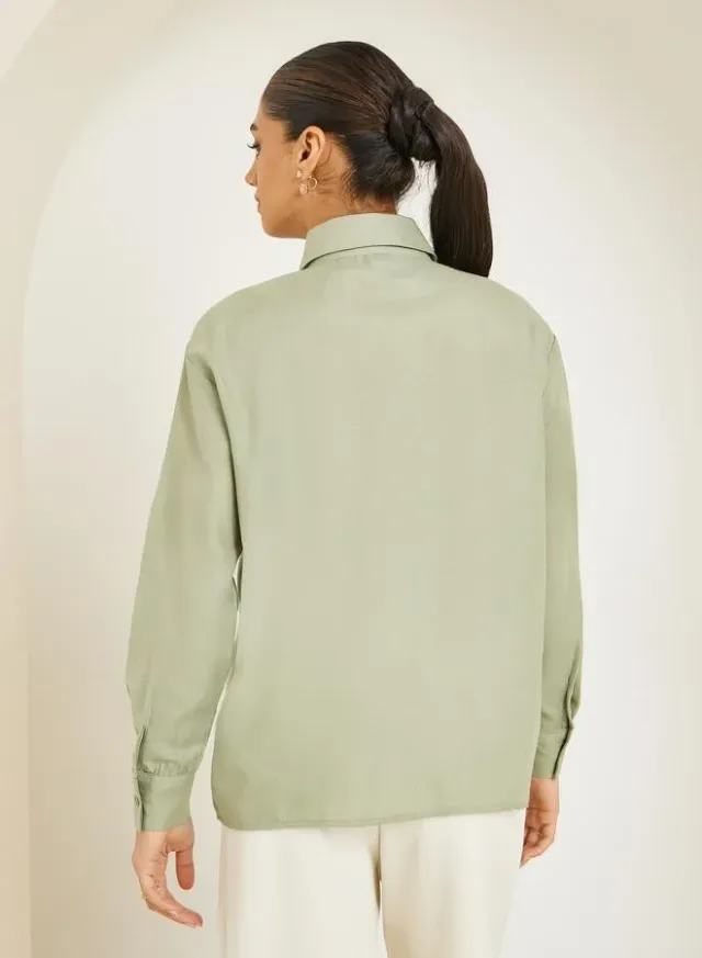 Styli Spread Collar Long Sleeve Shirt Cream – image 4
