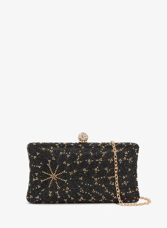 Gold Embellished Clutch Bag with Clasp Closure