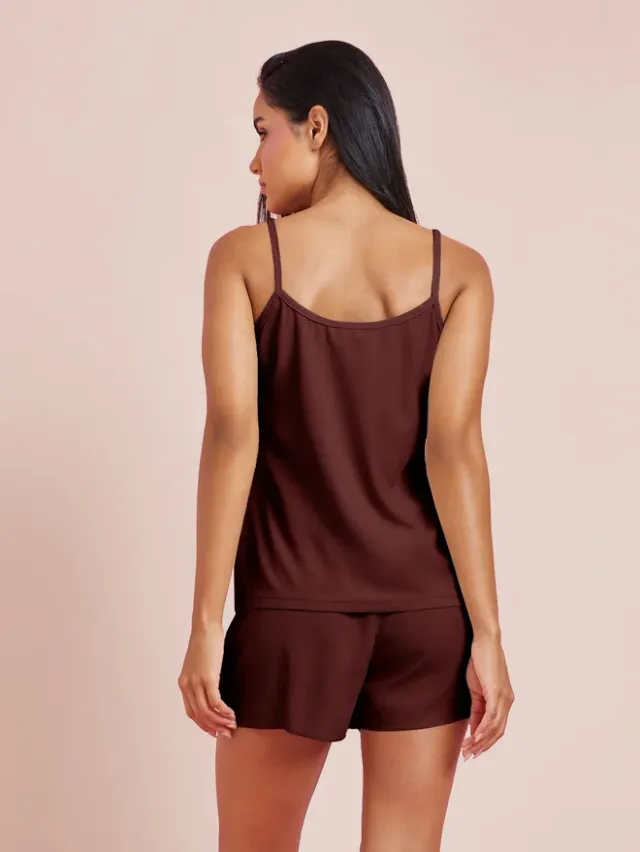 Purple Rib Texture Cami and Shorts Set for Women – image 5
