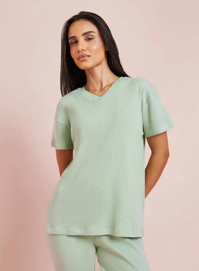 Contrast Rib Wrap Tee and PJ Set – image 2