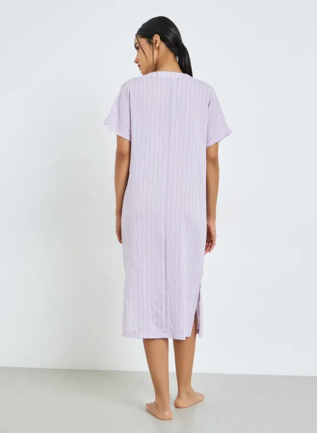 Waffle Lace Insert Button Nightdress – image 4