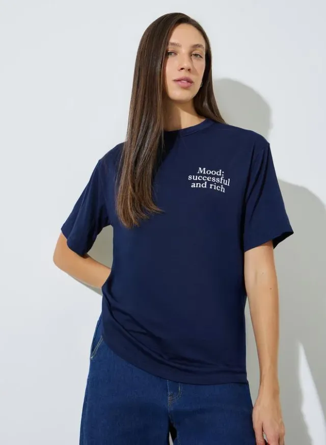 Oversized Slogan Textured T-Shirt