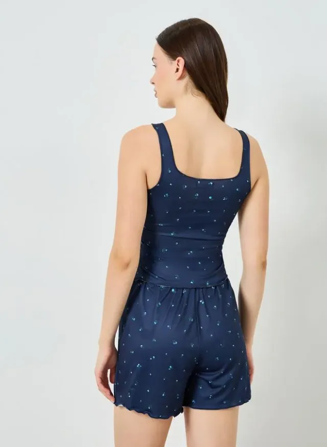Satin Heart Print Cami and Shorts Nightwear Set for Women – image 6