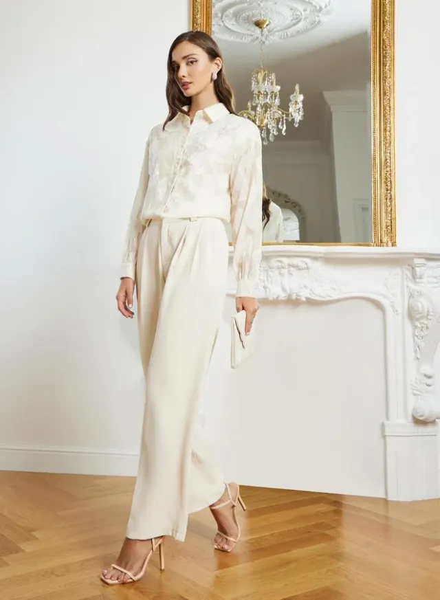 Floral Embroidered Tie Front Shirt – image 3